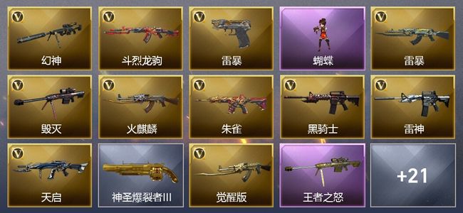 穿越火线（CF）1王者武器 1炫金武器 52V武器 1V角色 6皮肤 可排位 枪王