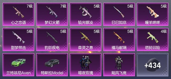 和平精英2载具 10升级枪 5粉装 3尾迹 269枪皮 194套装 84226热力 12印记 星钻