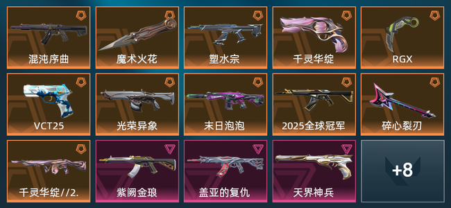 无畏契约13橙皮 8紫皮 62皮肤 2,9800皮肤总价值 1075已用源晶 青铜
