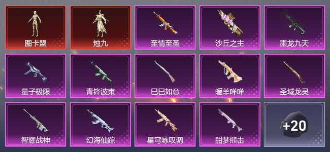 和平精英5载具 18升级枪 13粉装 12尾迹 312枪皮 193套装 106591热力 15印记 白银