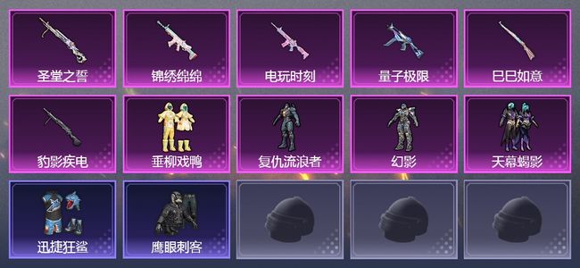和平精英6升级枪 4粉装 1尾迹 169枪皮 113套装 5,0218热力 6印记 白银