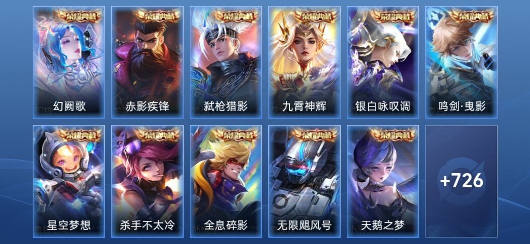 王者荣耀V10 14典藏 15无双 17星传说 125传说 254史诗 740皮肤 无双王者