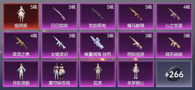 和平精英9升级枪 4粉装 9尾迹 164枪皮 105套装 57089热力 6印记 皇冠