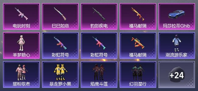 和平精英1载具 4升级枪 1粉装 116枪皮 99套装 5印记