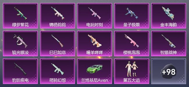 和平精英1载具 12升级枪 9粉装 287枪皮 221套装 14印记