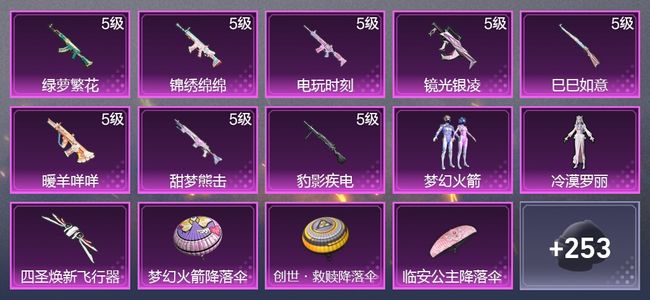 和平精英8升级枪 2粉装 1尾迹 164枪皮 125套装 48559热力 5印记 黄金