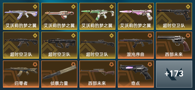 无畏契约73橙皮 8金皮 19紫皮 187皮肤 185980皮肤总价值 2205已用源晶 青铜