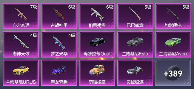 和平精英9载具 7升级枪 19粉装 7飞行器 229枪皮 159套装 86118热力 6印记 皇冠