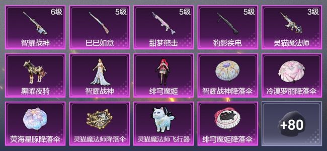 和平精英1载具 5升级枪 2粉装 62枪皮 30套装 19093热力 3印记 王牌