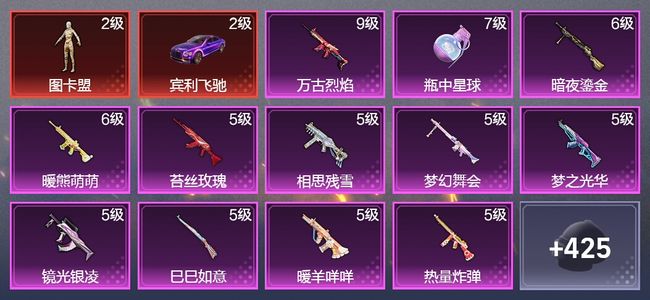 和平精英5载具 16升级枪 24粉装 5飞行器 259枪皮 165套装 96263热力 12印记 星钻