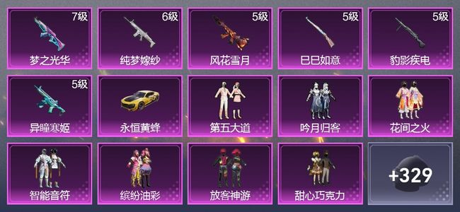 和平精英1载具 6升级枪 14粉装 4尾迹 181枪皮 153套装 64418热力 16印记