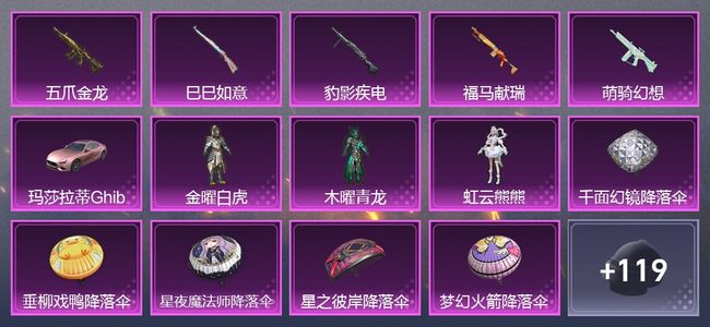 和平精英1载具 5升级枪 3粉装 2尾迹 83套装 38848热力 12印记