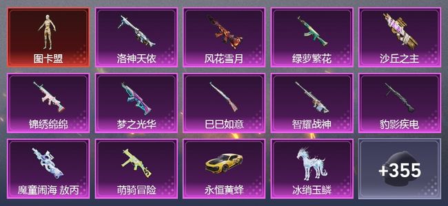 和平精英2载具 11升级枪 5粉装 4尾迹 216套装 92534热力 18印记