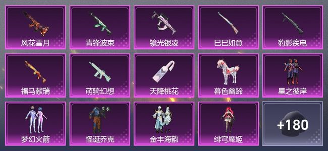 和平精英1载具 8升级枪 5粉装 3尾迹 132套装 50512热力 7印记