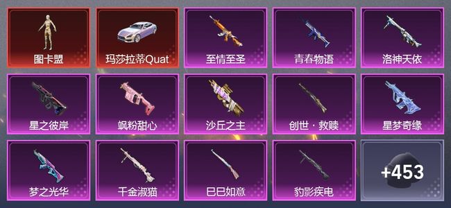 和平精英3载具 17升级枪 17粉装 15尾迹 240套装 130236热力 20印记