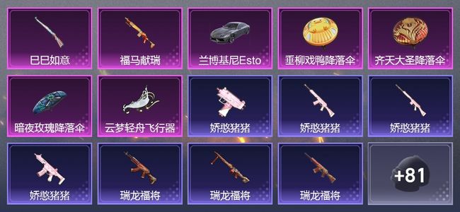 和平精英1载具 2升级枪 1尾迹 50套装 20344热力 3印记