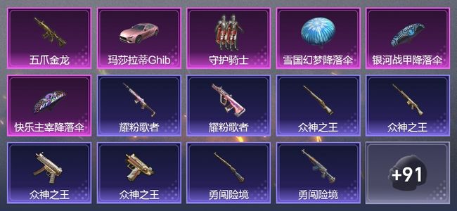 和平精英1载具 1升级枪 1粉装 54套装 2,4431热力 1印记