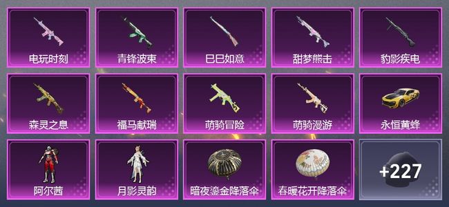 和平精英1载具 9升级枪 2粉装 137套装 5,8082热力 9印记