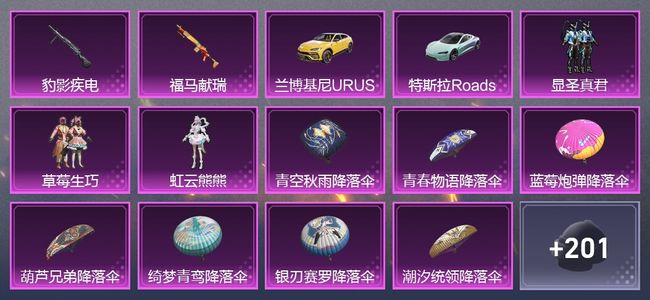 和平精英2载具 2升级枪 3粉装 1尾迹 136套装 4,4910热力 4印记