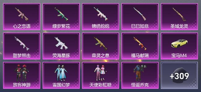 和平精英1载具 9升级枪 8粉装 3尾迹 177套装 75737热力 18印记