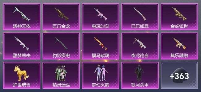 和平精英1载具 10升级枪 10粉装 4尾迹 282枪皮 234套装 9,3646热力 11印记