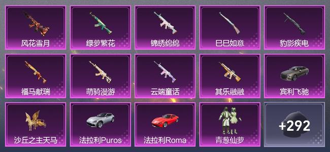 和平精英3载具 9升级枪 8粉装 4尾迹 241枪皮 170套装 7,6703热力 14印记
