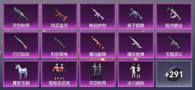 和平精英1载具 10升级枪 15粉装 9尾迹 185套装 76317热力 12印记