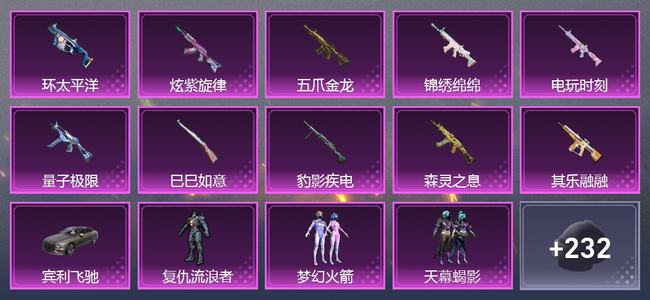 和平精英【苹果版】1载具 10升级枪 11粉装 4尾迹 133套装 65848热力 12印记