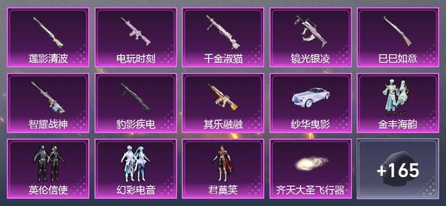 和平精英1载具 8升级枪 4粉装 3尾迹 171枪皮 119套装 53827热力 8印记
