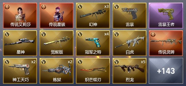 穿越火线（CF）2传说角色 2传说武器 10王者武器 1炫金武器 200V武器 17V角色 52皮肤 可排位