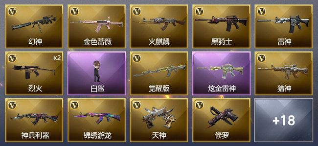 穿越火线（CF）1王者武器 1炫金武器 53V武器 2V角色 10皮肤 可排位