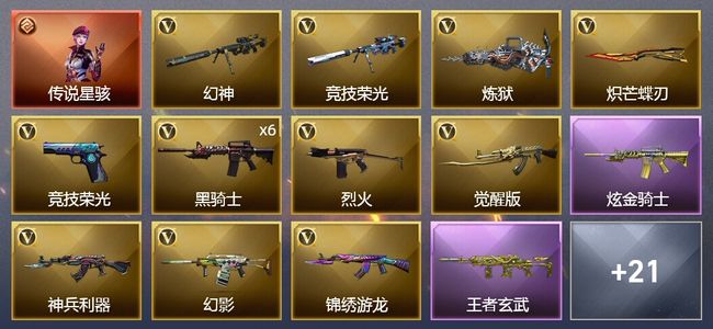 穿越火线（CF）1传说角色 2王者武器 1炫金武器 53V武器 3V角色 5皮肤 可排位 传奇