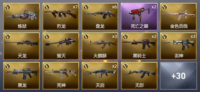 穿越火线（CF）6王者武器 1炫金武器 64V武器 1V角色 15皮肤 可排位 枪王