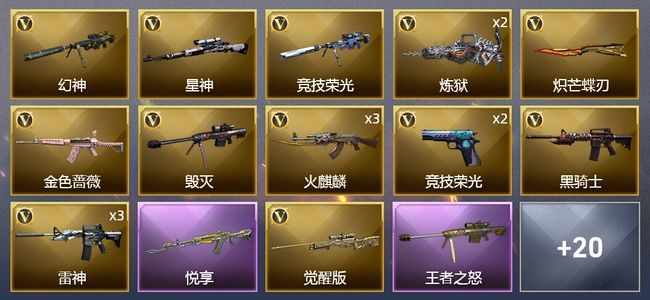 穿越火线（CF）3王者武器 2炫金武器 42V武器 4V角色 13皮肤 可排位 枪王