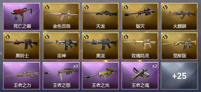 穿越火线（CF）5王者武器 4炫金武器 33V武器 4V角色 22皮肤 可排位 新锐