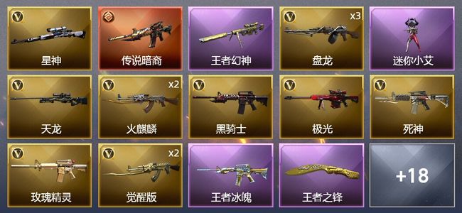 穿越火线（CF）1传说武器 4王者武器 2炫金武器 20V武器 2V角色 10皮肤 可排位 传奇