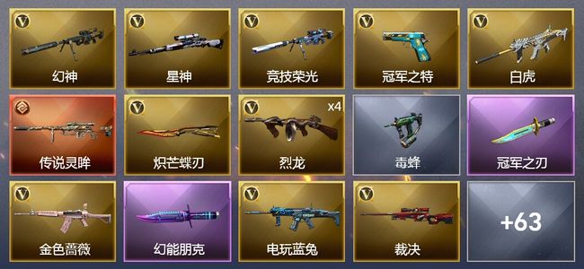 穿越火线（CF）1传说武器 1王者武器 1炫金武器 61V武器 3V角色 22皮肤 可排位 枪王