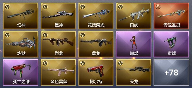 穿越火线（CF）1传说武器 11王者武器 7炫金武器 111V武器 22V角色 40皮肤 可排位