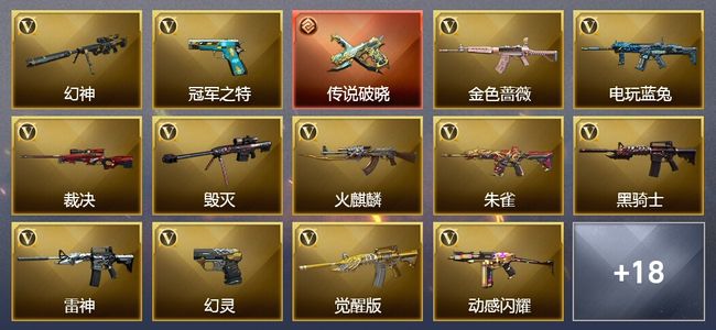 穿越火线（CF）1传说武器 6王者武器 45V武器 17V角色 17皮肤 可排位