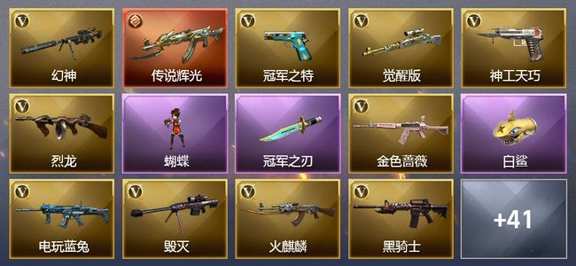 穿越火线（CF）1传说武器 4王者武器 69V武器 27V角色 14皮肤 可排位