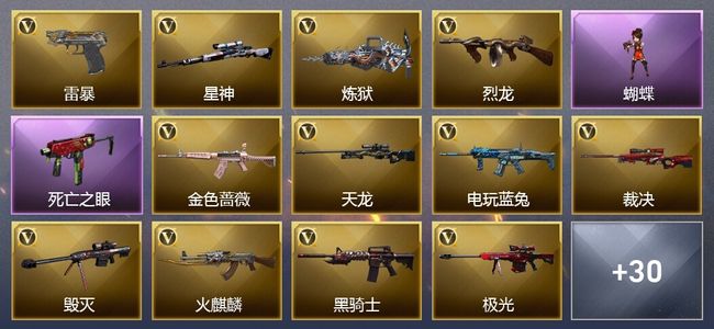 穿越火线（CF）1王者武器 3炫金武器 69V武器 17V角色 18皮肤 可排位