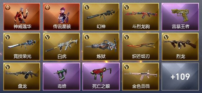 穿越火线（CF）2传说角色 2传说武器 20王者武器 6炫金武器 172V武器 34V角色 37皮肤 可排位