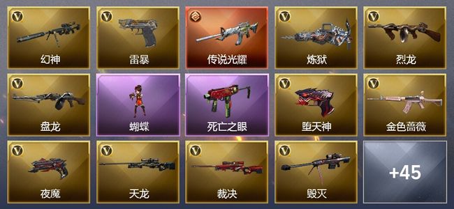 穿越火线（CF）1传说武器 8王者武器 1炫金武器 92V武器 12V角色 18皮肤 可排位