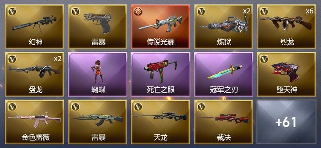 穿越火线（CF）1传说武器 2王者武器 3炫金武器 79V武器 3V角色 14皮肤 可排位 专家