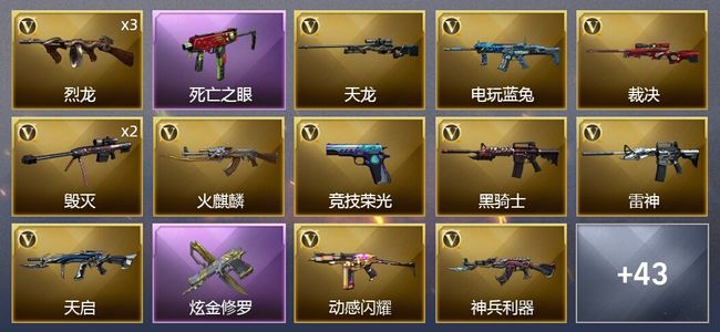 穿越火线（CF）1炫金武器 77V武器 1V角色 18皮肤 可排位 枪王
