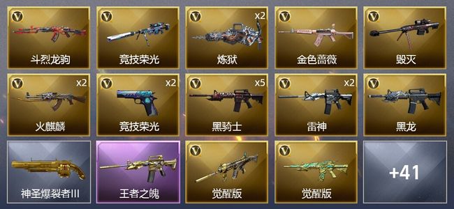 穿越火线（CF）1传说武器 7王者武器 1炫金武器 51V武器 2V角色 24皮肤 可排位 枪王
