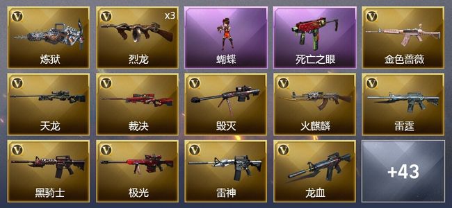 穿越火线（CF）3王者武器 2炫金武器 61V武器 3V角色 7皮肤 可排位 新锐