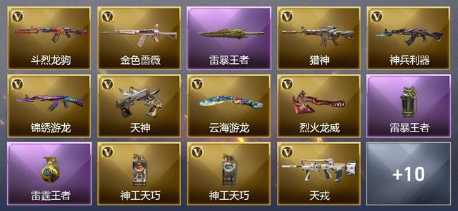 穿越火线（CF）0传说角色 0传说武器 3王者武器 0炫金武器 13V武器 1V角色 2皮肤 传奇