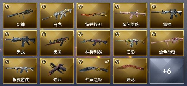 穿越火线（CF）0传说角色 0传说武器 0王者武器 0炫金武器 31V武器 2V角色 6皮肤 新锐
