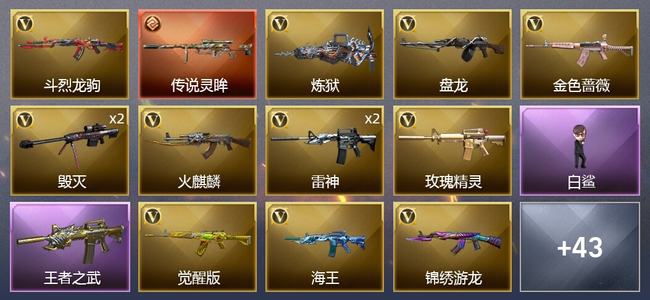 穿越火线（CF）0传说角色 1传说武器 1王者武器 0炫金武器 36V武器 8V角色 14皮肤 枪王